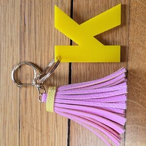 K-Letter Keychain Charm with Faux Leather Tassel, EUC